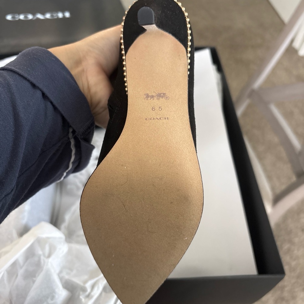 Coach Black Heeled Boots with Studded Detail - Picture 2 of 5